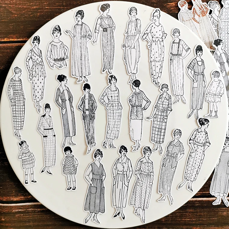 58Pcs/Bag Vintage Black White Lady Sticker DIY Craft Scrapbooking Album Junk Journal Happy Planner Decorative Stickers
