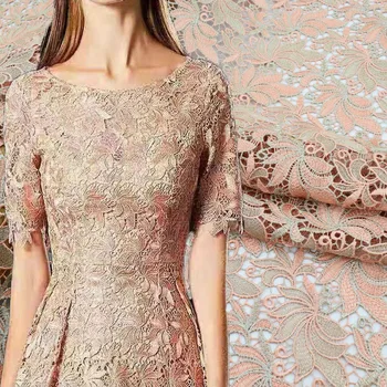 

Gold leaf embroidered water-soluble lace fabric for dress telas por metro bazin riche getzner tissus au metre tissu tecido