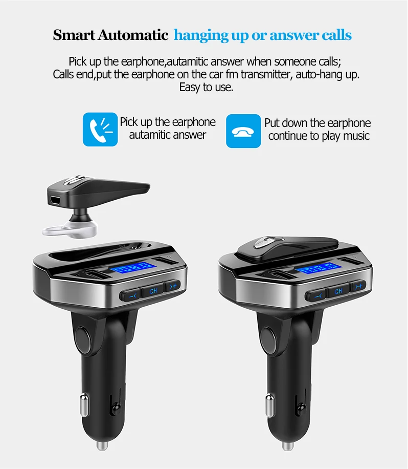 Σύστημα Ηandsfree με Ακουστικό, Fm Transmitter & Διπλό Φορτιστή USB Αυτοκινήτου Bluetooth με MP3 Player - Hands Free Car Kit FM 