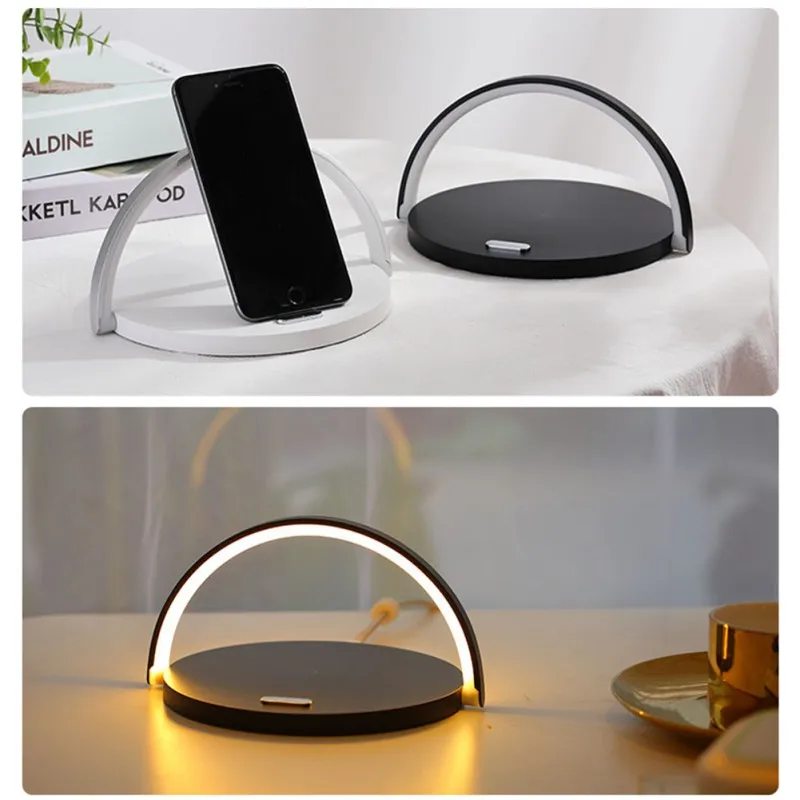 

HW Dimmable LED Night Lamp With Qi Wireless Charging USB Powered Touch Control Table Lamp For Bedroom/Study/Office