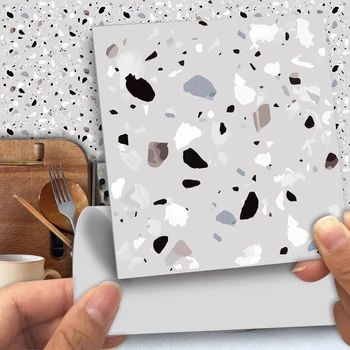 

Funlife® Brown Terrazzo Wall Sticker Removable Oil Proof Peel & Stick Tile Sticker for Bathroom Kitchen Backsplash Wall Floor