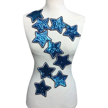

20pc Iron On Blue Star Sequin Patch Starfish Beaded Applique Clothes Sticker Patches For Clothing Appliques Parches Ropa AC1496