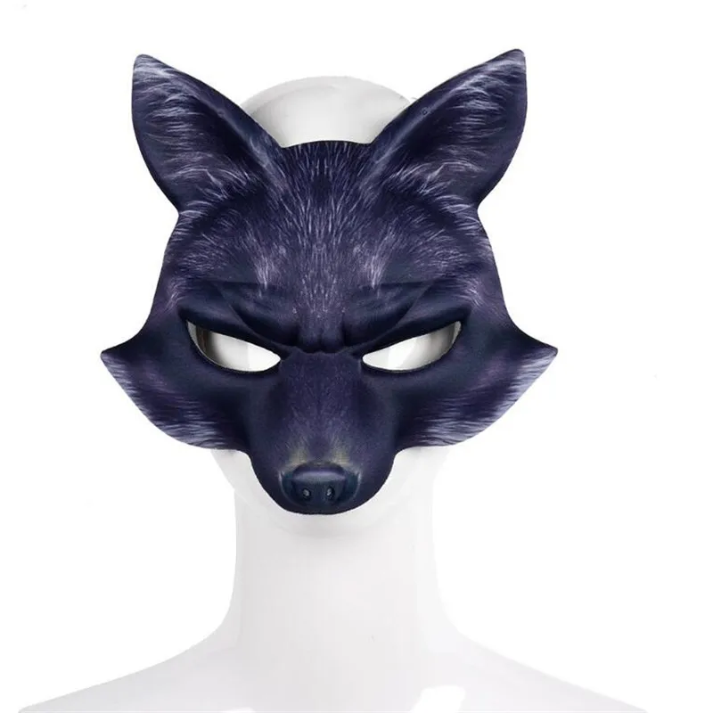 Fox Black Маска животного для хеллоуина Тигр Волк кролик лиса косплей аксессуары реквизит костюм для вечеринки мяч панда дракон свинья ведьма Половина лица маска - Цвет: Fox Black