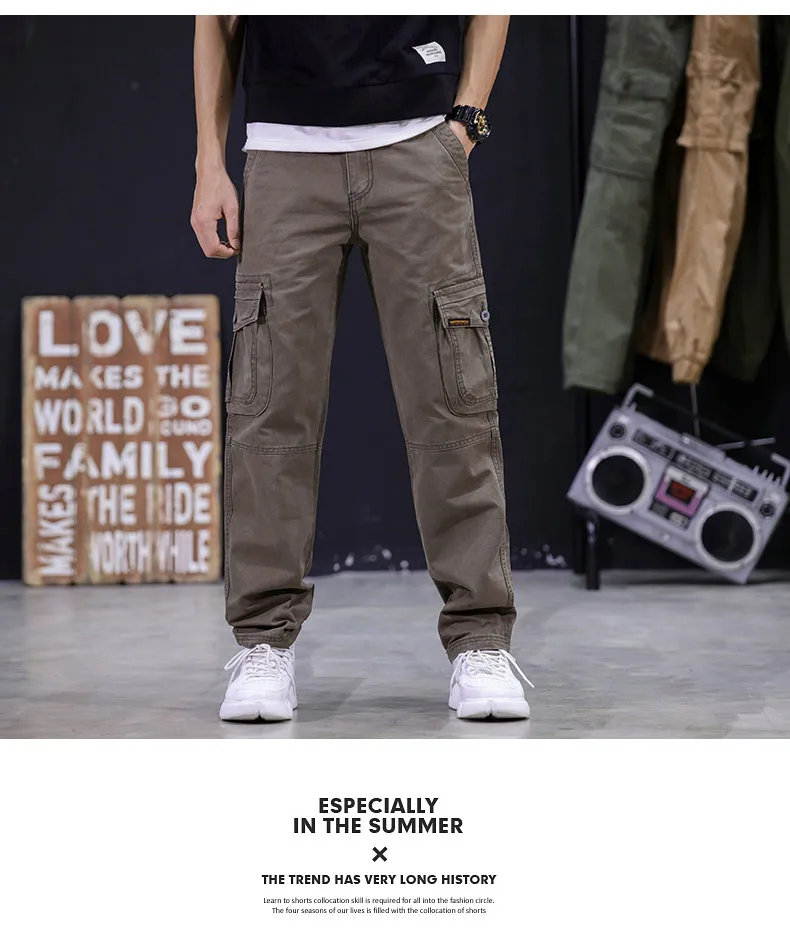2020 Mens Military Cargo Pants Multi-pockets Baggy Men Cotton Pants Casual Overalls Army Oustdoor