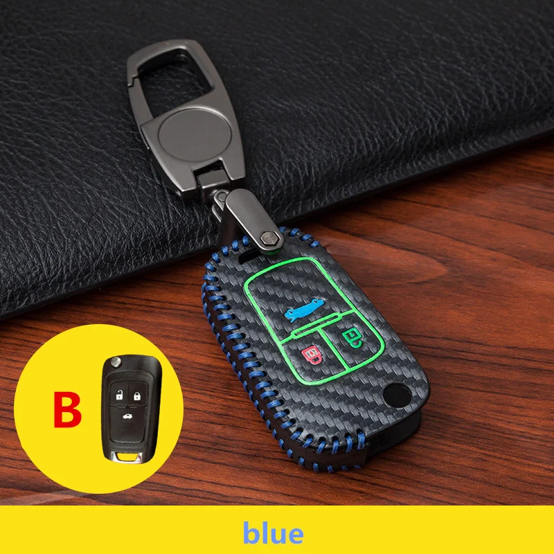 Автомобильный брелок для ключей, чехол для Buick para Chevrolet Cruze para OPEL VAUXHALL Insignia MOKKA, Стайлинг, углеродная кожа, ручная вязка - Название цвета: B-blue