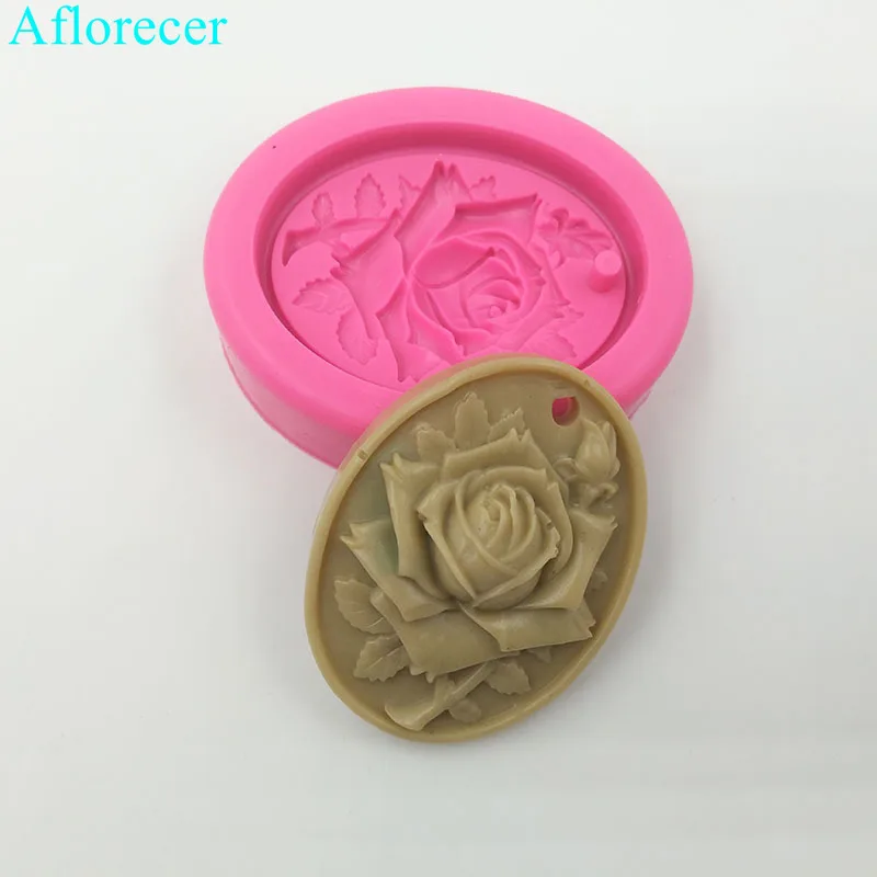 8x6.6cm Rose Oval Pendant Silicone Mold Aromatherapy Wax Tablet Mould For Car Decoration DIY Gypsum Plaster Molds