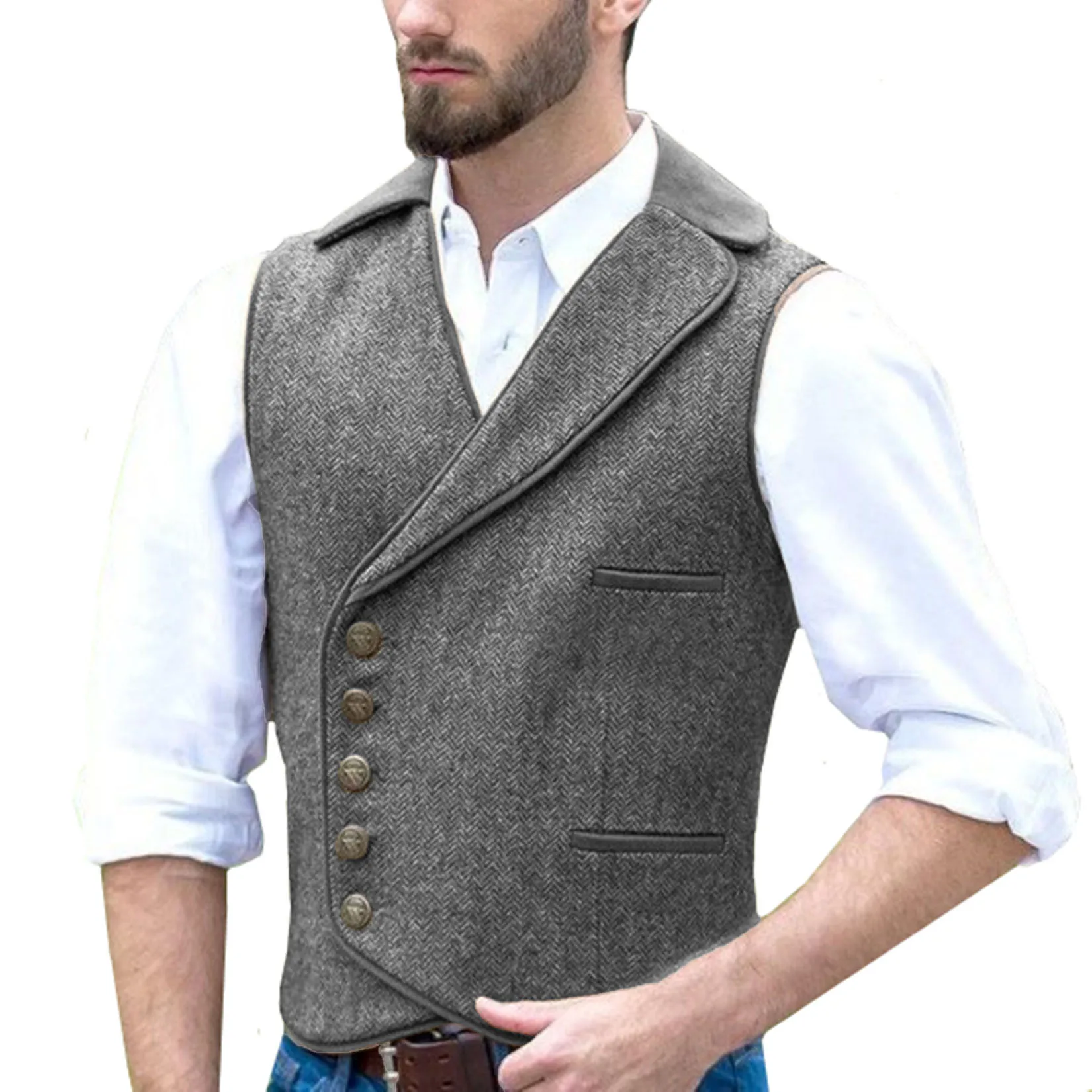 5 Buttoned Textured Tailored Vest  Natural  Vests  Politix