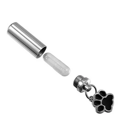 

Anniversary qin ren ai ren Remains Hair Customizable Silver Cylindrical Footprints Cremation Urn Necklace-Open Couples Pendant
