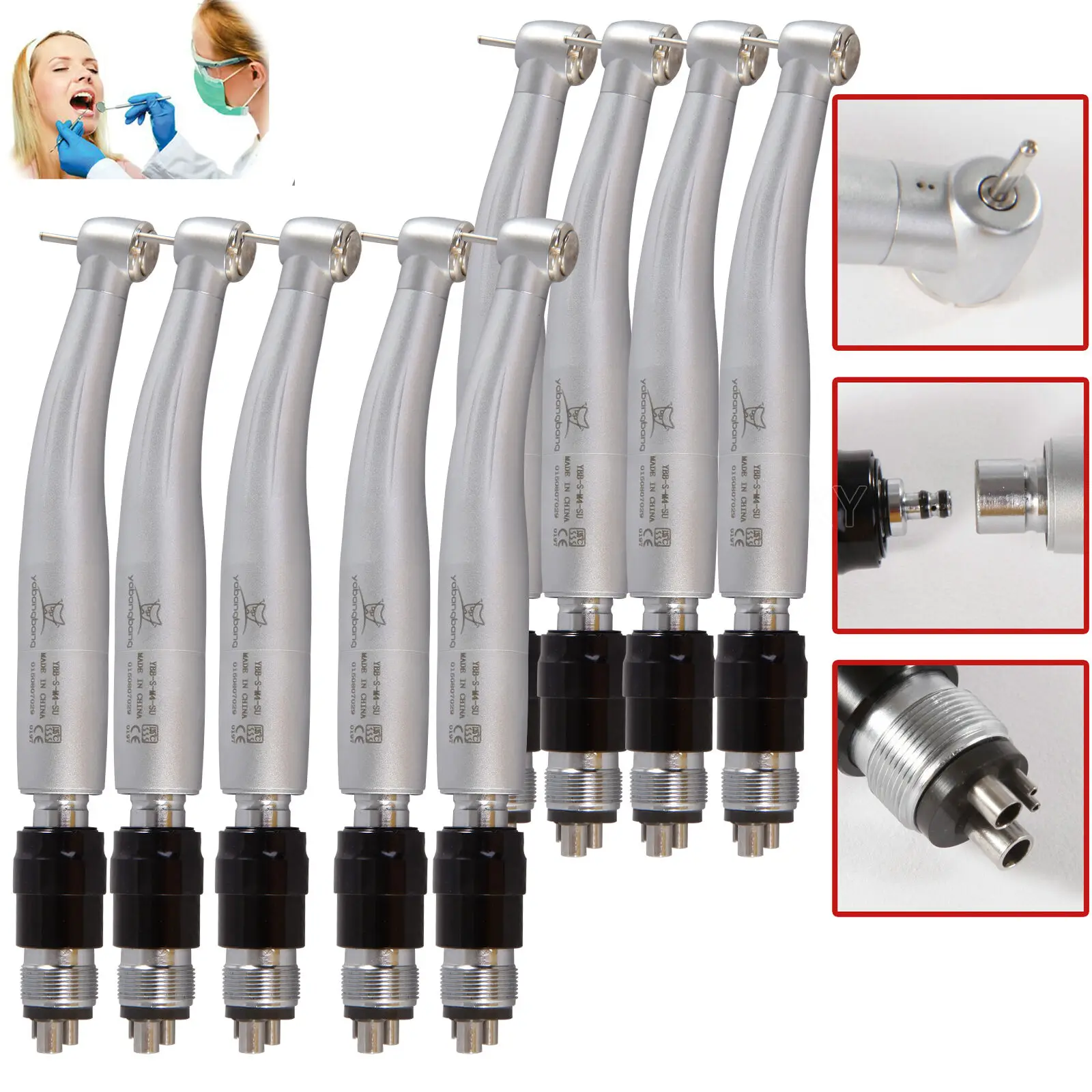 

1-10PCS NSK Style Standard Head Torque Dental High Speed Handpiece Push Button Turbine With 360 Swivel Quick Coupler 4 Holes