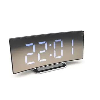 

Curved Screen Electronic Alarm Clock LED Practical Mirror Mute Alarm Clock Bedside Sleeping Alarm Clock Desktop Decorations