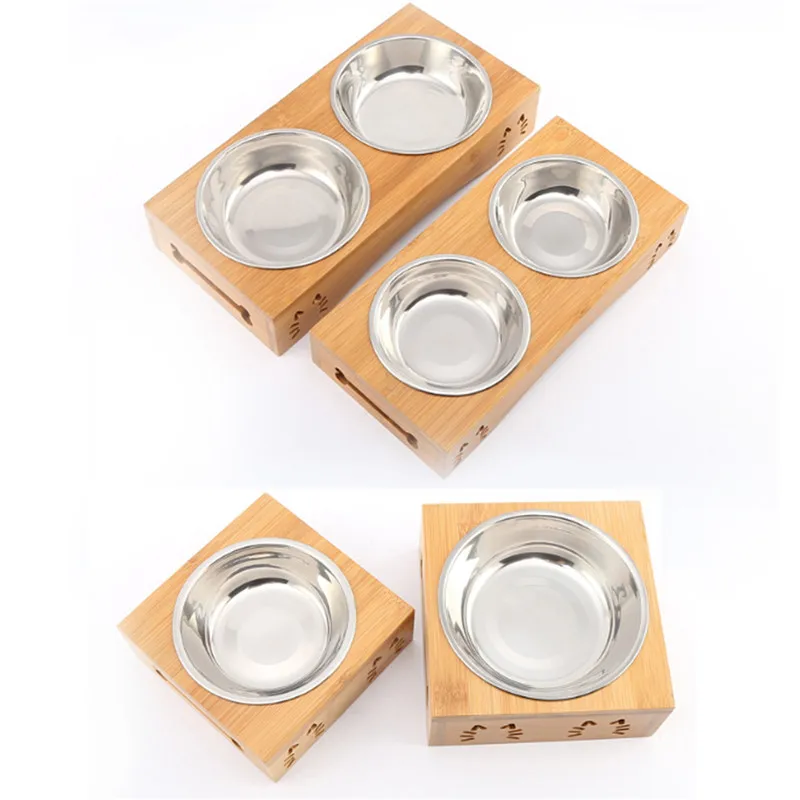 Нержавеющая сталь прочный двойной миски для домашних животных Блюдо Собака Кошка стенд кормушка Нескользящая еда миска для воды