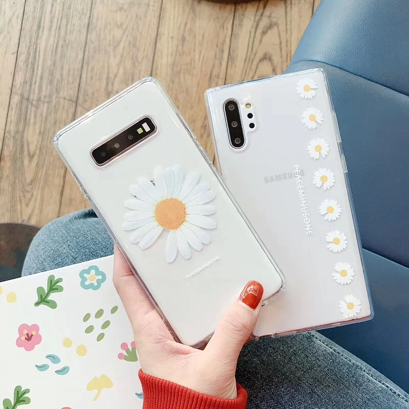Корейский модный мягкий чехол для телефона с маргаритками Samsung Note 10 8 9 plus S10 E S9 S8 S7