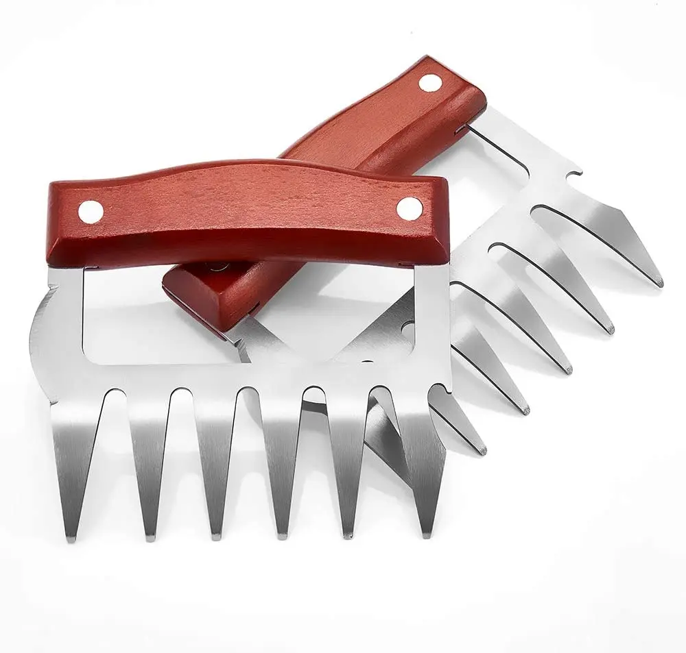 

BBQ Fork Claws Meat Shredder Heat Resistant Stainless Steel Meat Claws for Shredding Meat with Wood Handle BBQ Accessories