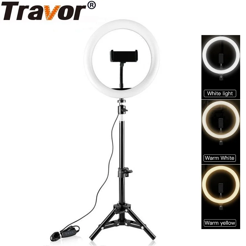

Travor ring light 10 inch USB plug ring lamp with tripod Bluetooth remote control dimmable ring light for studio photo Youtube
