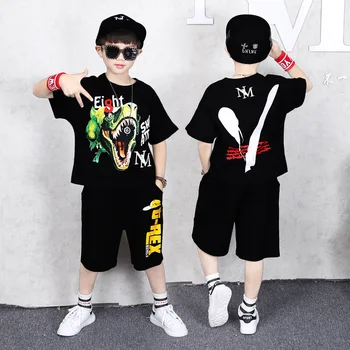 

Hot 2Pcs/Set Children Boy Clothes Summer Fashion Tide Casual Handsome Suit 4-12 Y Students Sports Loose T-Shirt + Shorts Set