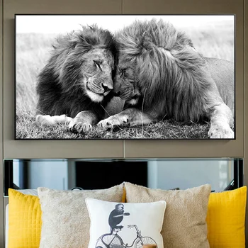 

Black and White Couple Lion Poster Canvas Painting Wild Animals Pictures Wall Art Decor Home Cuadros For Living Room Posters