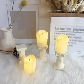 

Roman Candle Holder with Electric Candle Pillar Greek Column Statue Resin Pedestal Stand Figurine Sculpture Sand Table Decor