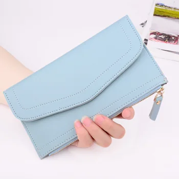 

Ladies long zipper wallet soft leather large capacity multi-card cute student wallet purse