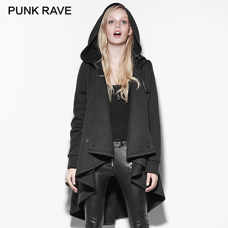 Женский плащ Тренч с капюшоном в стиле панк рок черный капюшоном|trench coat|coat trench