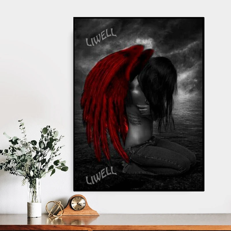 5d Full Square Diamond Painting Fallen Angel And Devil Mosaic Cross Stitch Art Poster Handwork Gift for Wall Decor