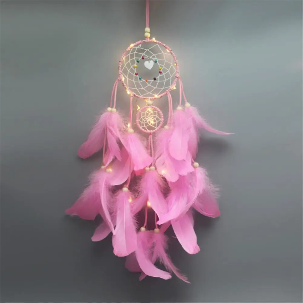 Ловец снов светодиодный светильник перо Ловец снов девушка комната колокол спальня романтическое подвесное украшение - Цвет: Pink