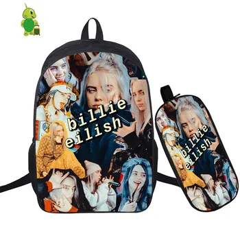 

Hip Hop Billie Eilish 2 Pcs/Set Backpack School Bags for Teenagers Boys Girls Students Laptop Backpack Pencil Case Travel Bags