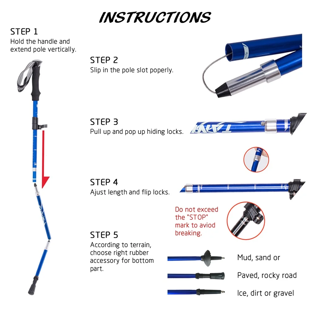 Anti Shock Walking Stick Hiking Trekking Trail Ultralight 4-section Adjustable Canes Aluminum Alloy Folding Cane Walking Sticks 3