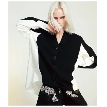 

Vintage Knit Patchwork Blouse Women Clothes 2019 Autumn Fashion Plus Size V Neck Elegant Shirt Top Autumn Korean Coat SA318S30