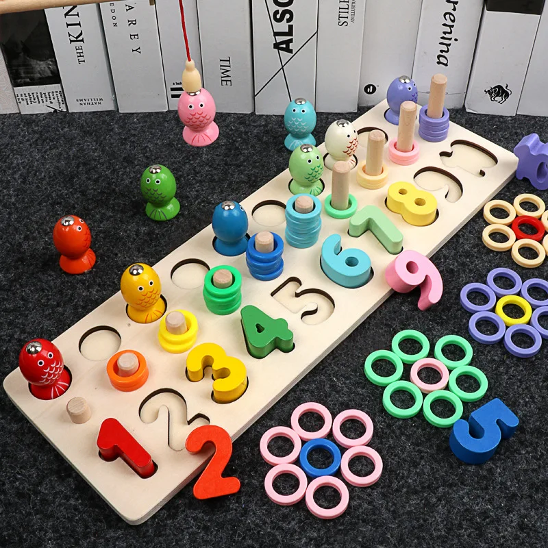 

-Fishing Three-in-One Numbers Board Children with Numbers Early Educational Teaching Aid Cognitive Building Blocks Baby Educatio
