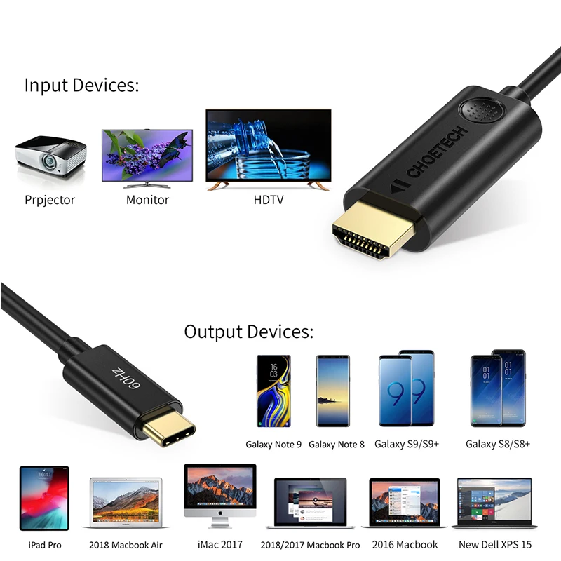 Online CHOETECH USB C to HDMI Cable 4K@60Hz 1.8m for 2018 MacBook Pro Air iPad Pro Compatible Thunderbolt 3 USB Type C to HDMI Cable