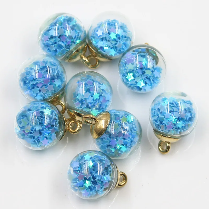 20pcs Charms Star Sequins Transparent Glass Ball 16mm Pendants Crafts Making Findings Handmade Jewelry DIY for Earrings Necklace 