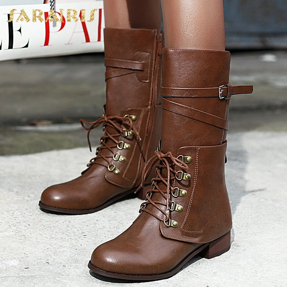 

SARAIRIS Fashion Big Size 43 Chunky Heels Zip Up Mid Calf Boots Woman Shoes Concise Casual Shoes Women Western Boots Female