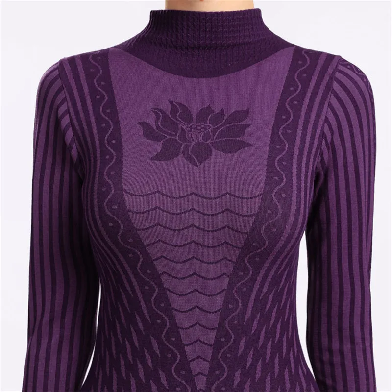Fashion Printed Striped Women's Thermal Underwear Set Winter Turtleneck Cotton Long Johns Women thermo Clothing Pajamas