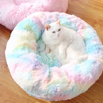 

HOOPET Long Plush Pet Bed Dog Round Kennel Cat Winter Warm Sleeping Bag Puppy Cushion Mat Basket Bed House for Dogs