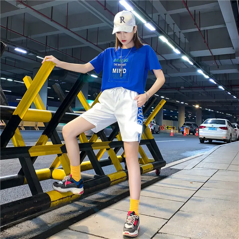 

Hip Hop BF WOMEN'S Suit 2019 Summer New Style Loose-Fit Hong Kong Flavor Students Hip Hop Sports Casual Online Celebrity Two-Pie