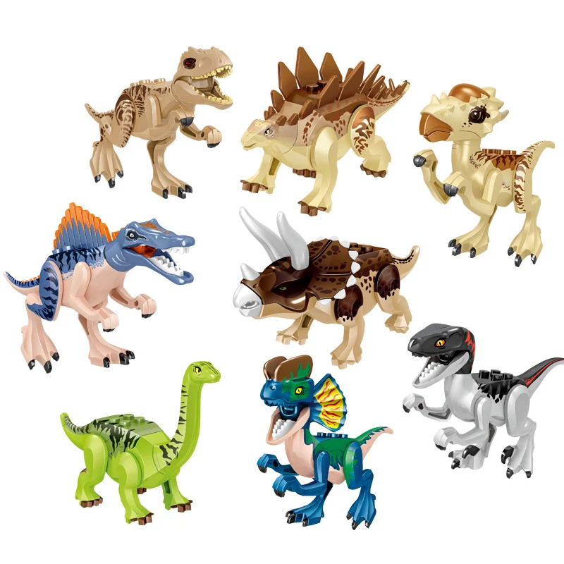 8 шт новинка футболка с принтом Jurassic мир динозавров серии строительные блоки в