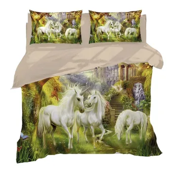

Unicorn 3D printing bedding set us queen size duvet cover for boys king bed spread bedclothes 3pcs children's bedroom decoration