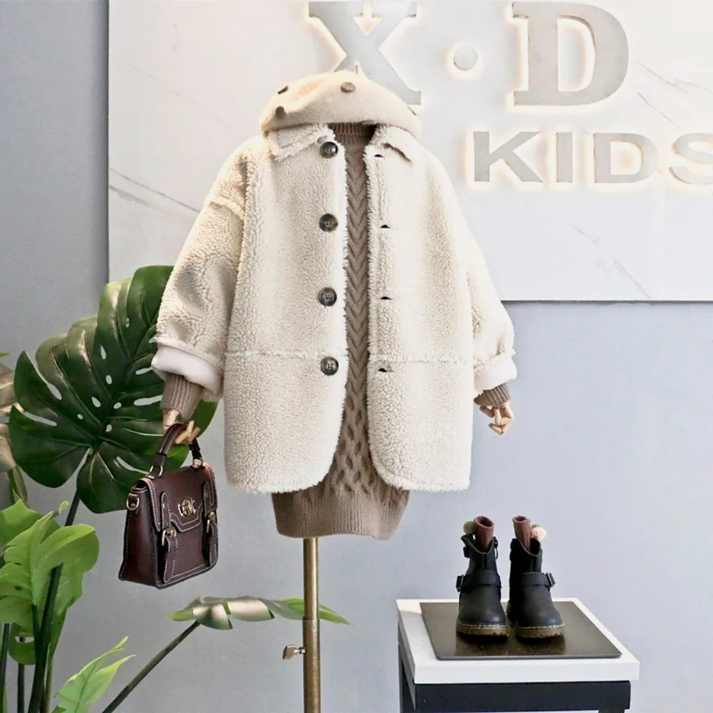SAGACE/зимние детские пальто; повседневные свободные однотонные двубортные кашемировые куртки из овечьей шерсти; зимние теплые куртки для девочек