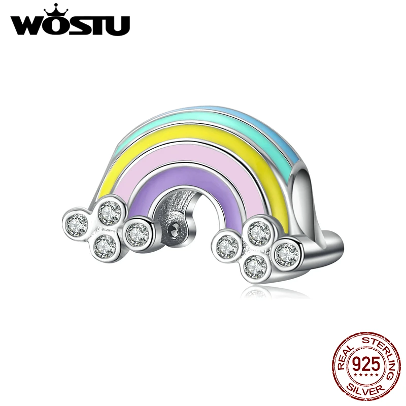 

WOSTU Genuine 925 Sterling Silver Rainbow Lucky Beads Zircon Colorful Charm Fit Original Bracelet Pendant 925 Jewelry CQC1425