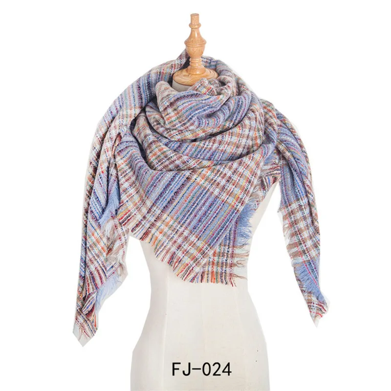 Роскошный брендовый зимний женский шарф, клетчатый кашемировый квадратный шарф, шали и палантины, женский шарф из пашмины, женский шарф-одеяло - Цвет: 24