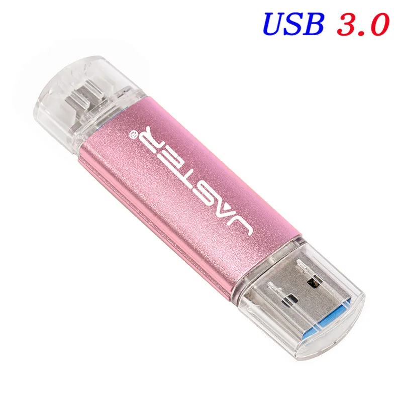 JASTER OTG флеш-накопитель USB 3,0 64 Гб диск 4 ГБ 16 ГБ 32 ГБ полная 128 ГБ USB флешка высокоскоростная ручка диски для смартфона/ноутбука - Цвет: light pink
