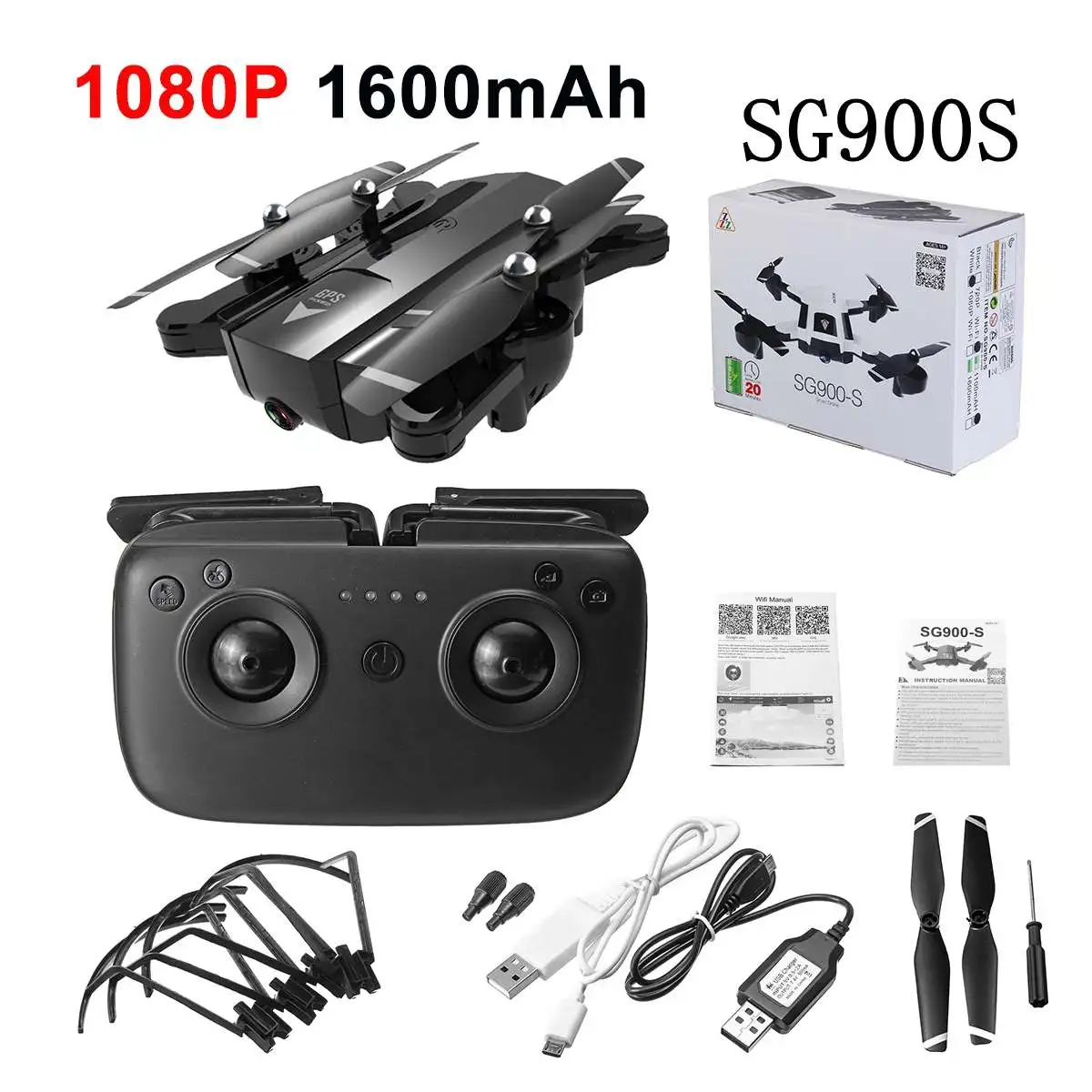 SG900S Ультра HD 1080P складной 4K gps RC Дрон Wifi FPV широкоугольная камера долгий срок службы батареи камера дроны gps камера - Цвет: black 1080P box  GPS