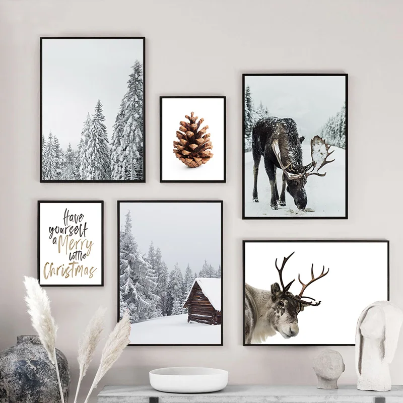 Scandinavian-Poster-Winter-Forest-Moose-Christmas-Pinecone-Nordic-Style-Wall-Art-Canvas-Painting-Decoration-Picture-Living (5)
