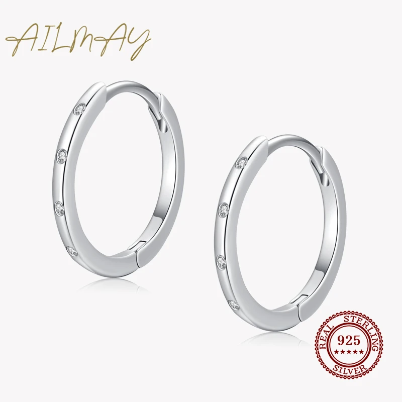 dior ring Ailmay Genuine 925 Sterling Silver Popular Round Earrings For Women Simple Design Dazzling Clear CZ Fine Hypoallergenic Jewelry diamond ring