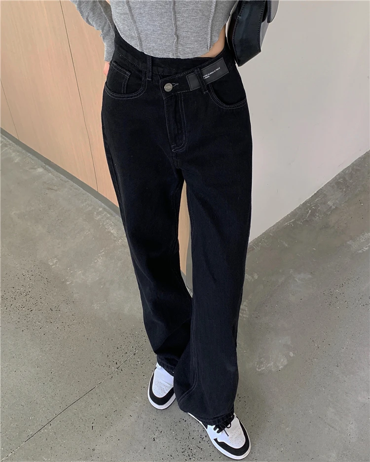 good american jeans Women's Autumn Casual High Waist Denim Pants Loose Chic Straight Leg Pockets Jeans Femme Fashion Streetwear Trousers cargo jeans