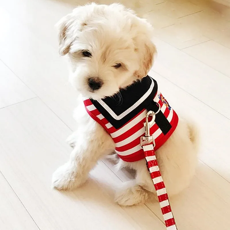 

Adjustable Dog Collar Harness Leash Creative Navy Suit Style Chest Strap Secure Traction Rope for Small Medium Dogs Cats