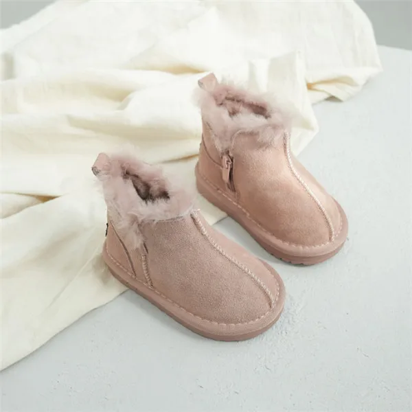 pink Новые зимние детские сапоги из натуральной кожи и шерсти, сапоги для девочек, плюшевая теплая обувь для мальчиков, модные детские сапоги, обувь для малышей - Цвет: pink