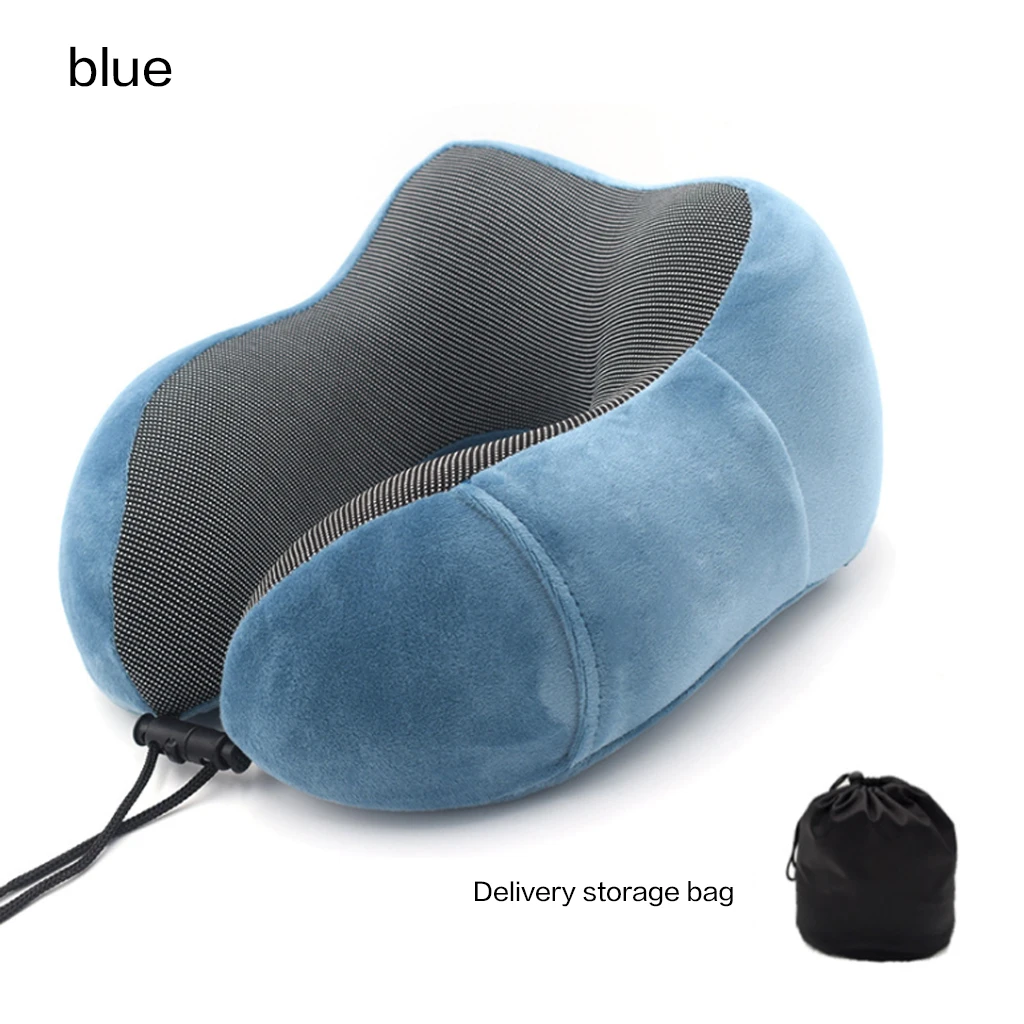 Blue Подушка для шеи u-образная пена с эффектом памяти, мягкая, медленная, отскок, 30*28*14 см, Шейное медицинское постельное белье, подушка для путешествий в самолете с сумкой - Цвет: Blue