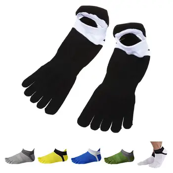 

6 Pair Men Cotton Low Cut Athletic Socks 5 Toe Socks Mesh Wicking, black+white+yellow+blue+green+grey