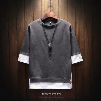 

2020 Summer Style Men T Shirt Hip Hop O Neck Half Sleeve Casual Fake 2 Piece Streetwear Top Tees Mens Muslim Islamic Clothing